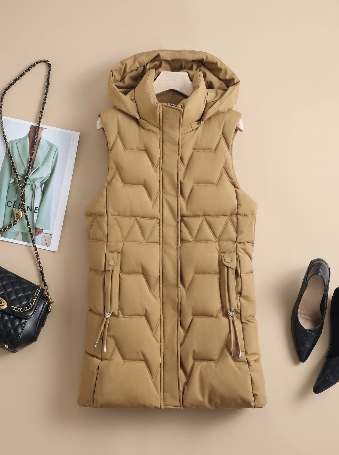 Lena Hooded Longline Quilted Vest