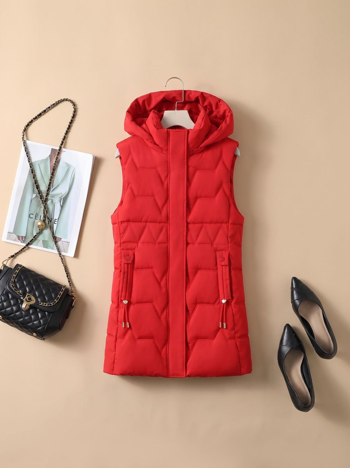 Lena Hooded Longline Quilted Vest