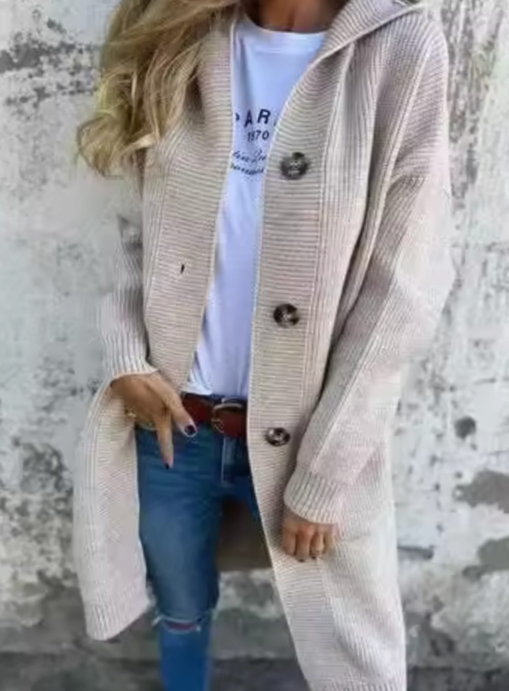 Emilia Long Hooded Button-Front Cardigan