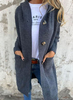 Emilia Long Hooded Button-Front Cardigan
