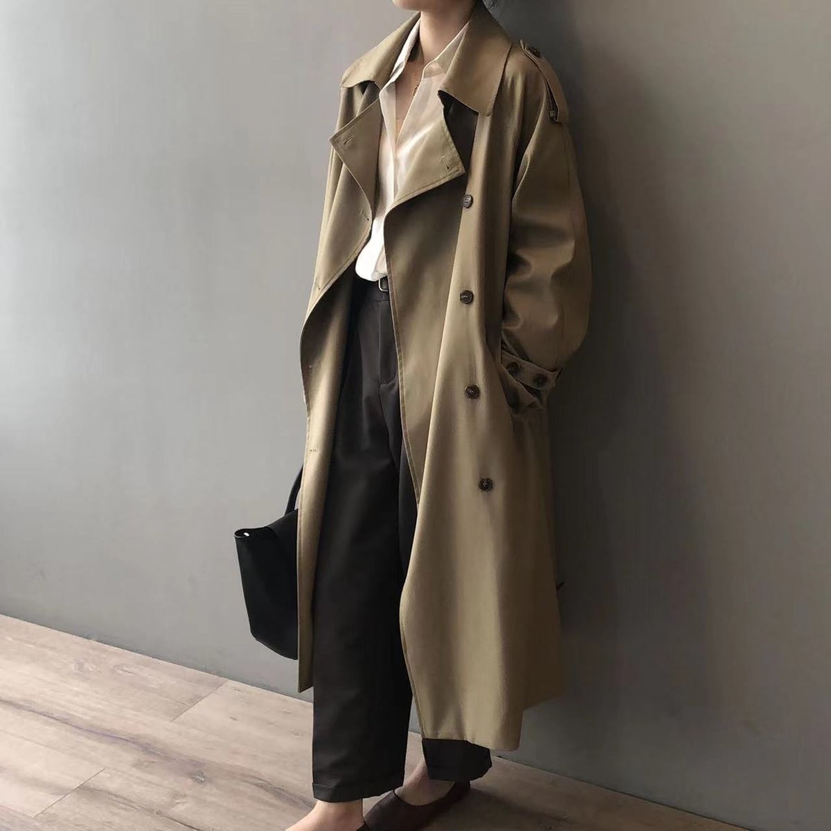 Marlene Long Water-Resistant Double-Breasted Trench Coat