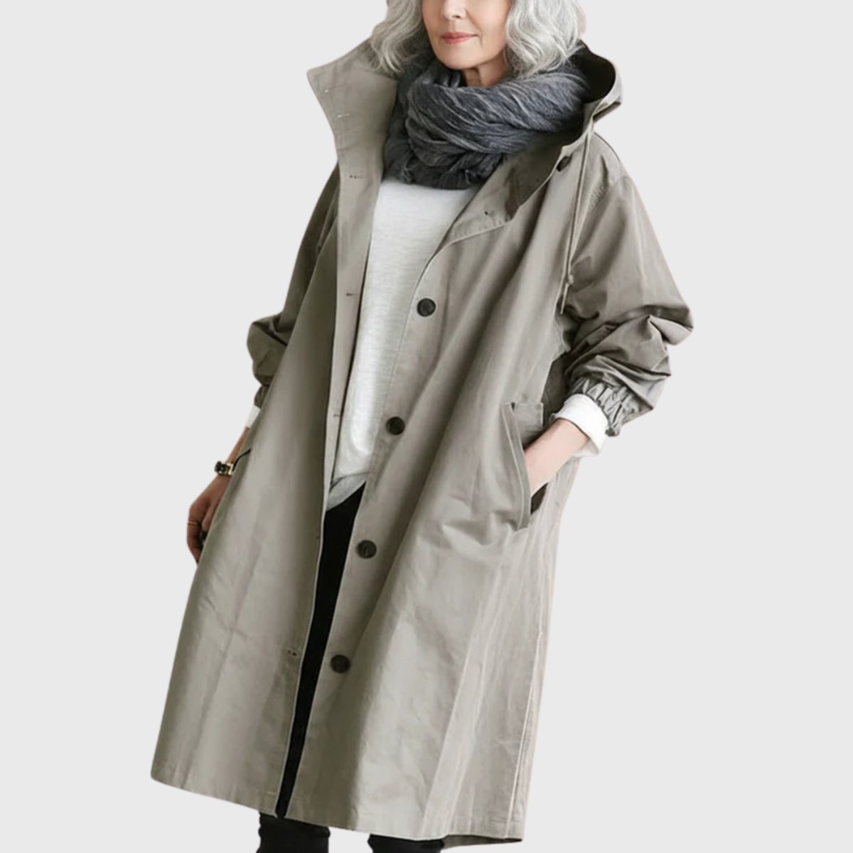 Clara Water-Resistant Hooded Trench Coat