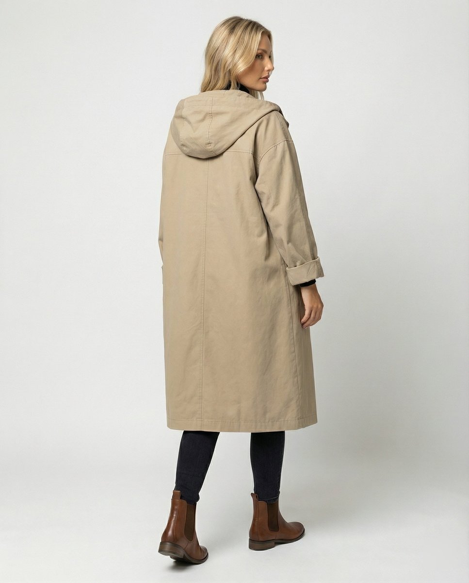 Annika Long Water-Resistant Windproof Hooded Trench Coat