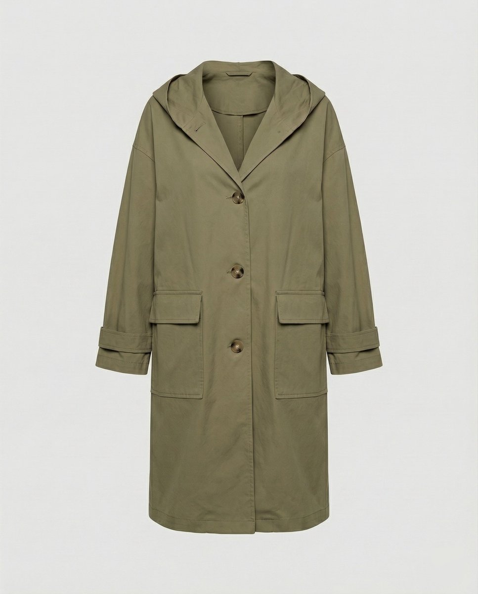 Annika Long Water-Resistant Windproof Hooded Trench Coat