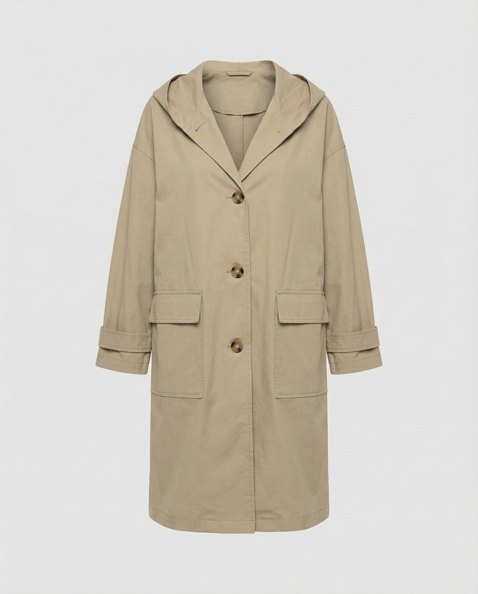 Annika Long Water-Resistant Windproof Hooded Trench Coat