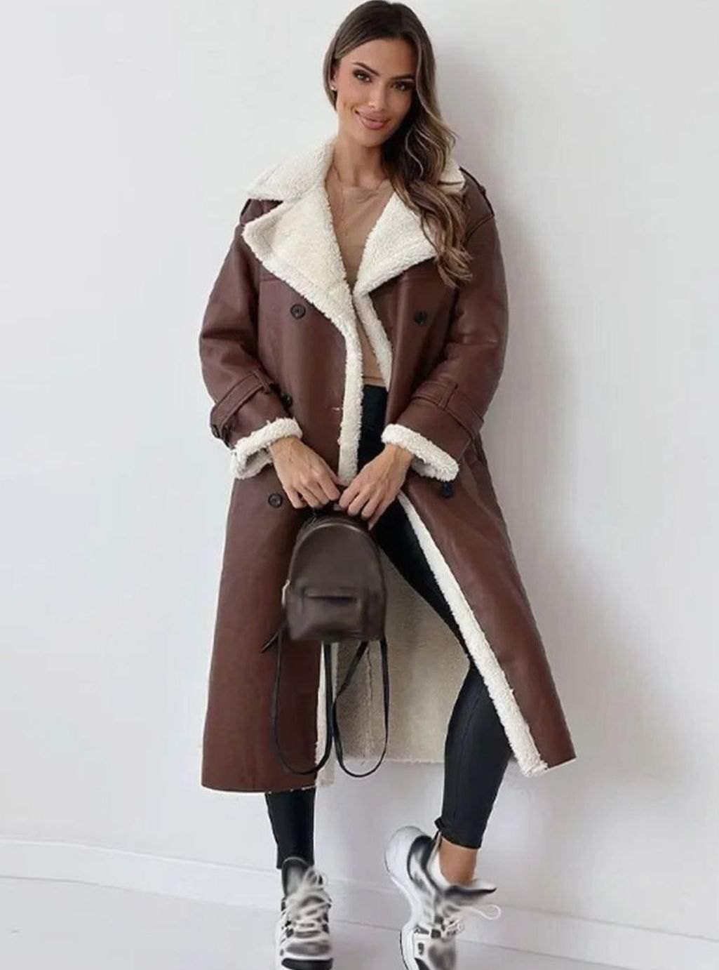 Elfriede Double-Breasted Faux Leather Coat