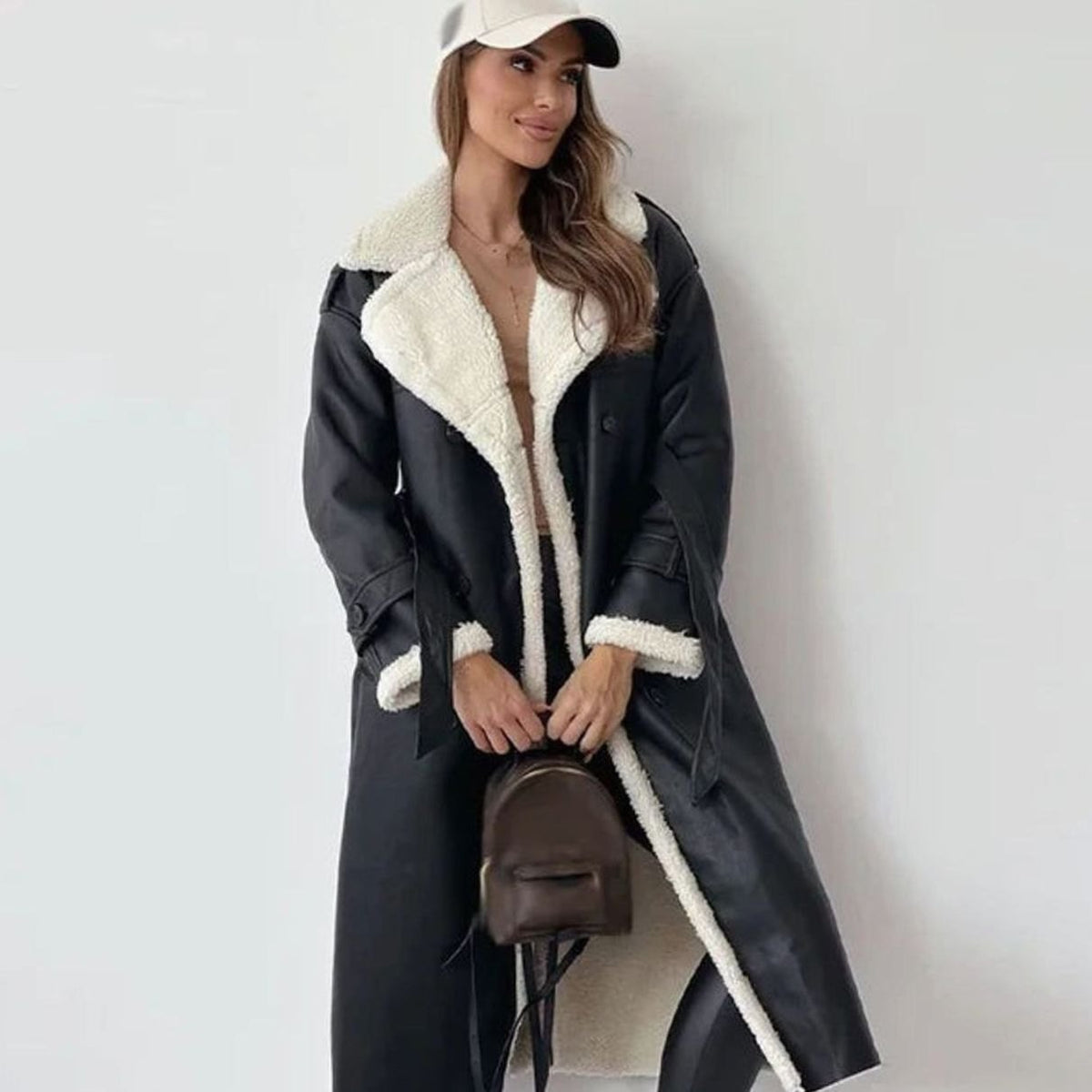 Elfriede Double-Breasted Faux Leather Coat