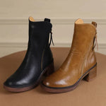 Charlotte Leather Block Heel Ankle Boots with Side Zip
