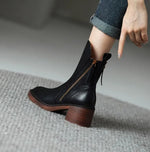 Charlotte Leather Block Heel Ankle Boots with Side Zip