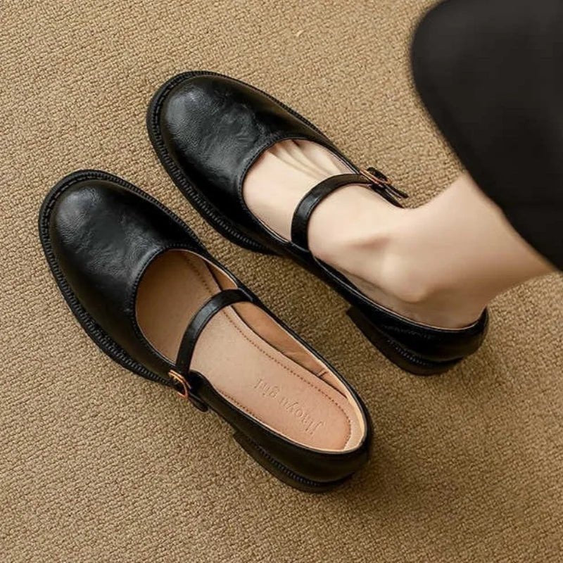 Emilia Leather Mary Jane Flats with Adjustable Buckle Strap