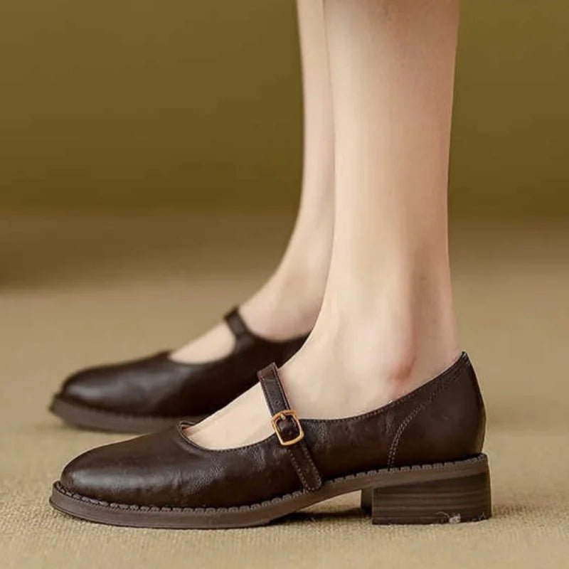 Emilia Leather Mary Jane Flats with Adjustable Buckle Strap
