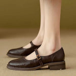 Emilia Leather Mary Jane Flats with Adjustable Buckle Strap