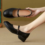 Emilia Leather Mary Jane Flats with Adjustable Buckle Strap