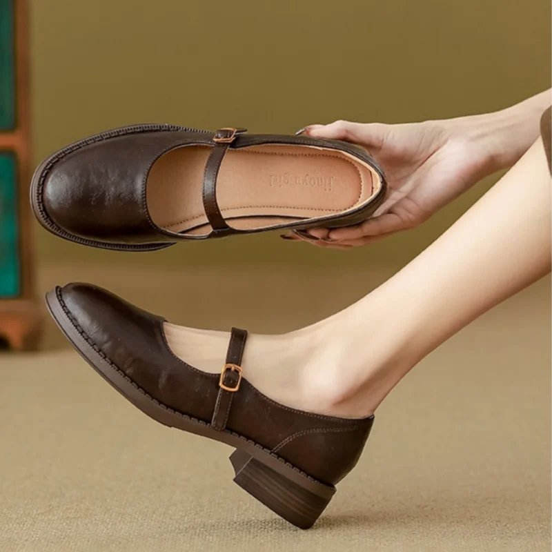 Emilia Leather Mary Jane Flats with Adjustable Buckle Strap
