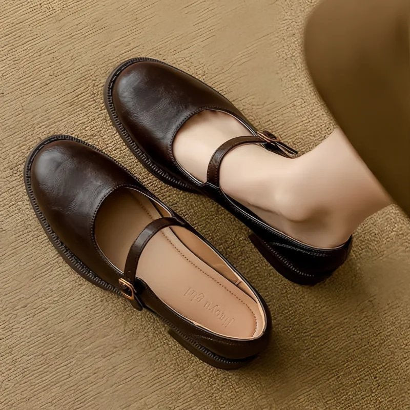 Emilia Leather Mary Jane Flats with Adjustable Buckle Strap