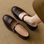 Emilia Leather Mary Jane Flats with Adjustable Buckle Strap