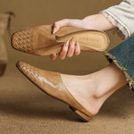 Lena Woven Leather Mules with Square Toe