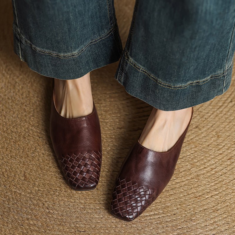 Lena Woven Leather Mules with Square Toe