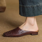 Lena Woven Leather Mules with Square Toe