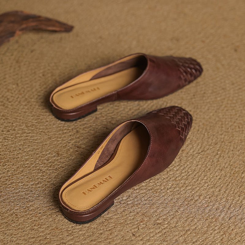 Lena Woven Leather Mules with Square Toe