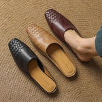 Lena Woven Leather Mules with Square Toe