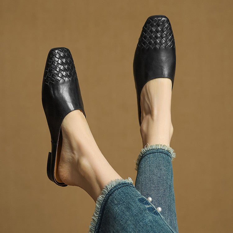 Lena Woven Leather Mules with Square Toe