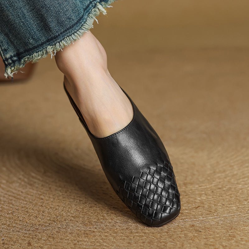 Lena Woven Leather Mules with Square Toe