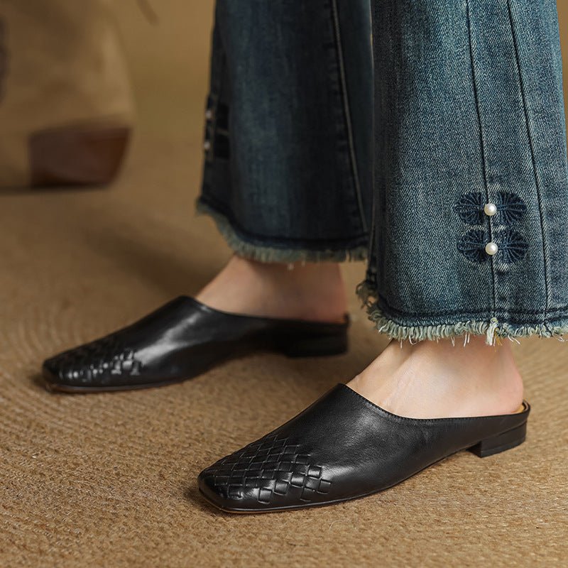 Lena Woven Leather Mules with Square Toe