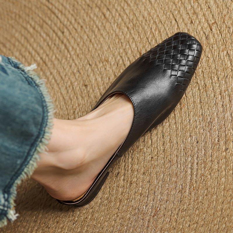 Lena Woven Leather Mules with Square Toe