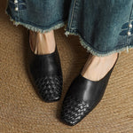Lena Woven Leather Mules with Square Toe