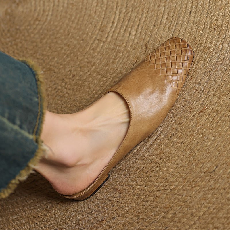 Lena Woven Leather Mules with Square Toe