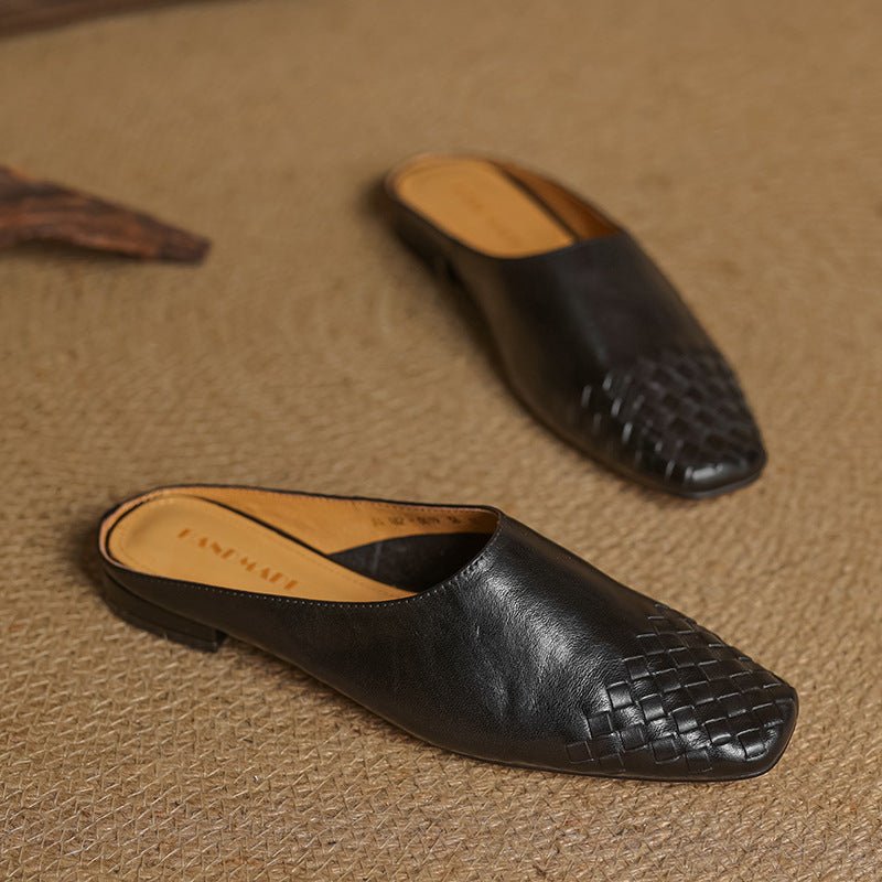 Lena Woven Leather Mules with Square Toe