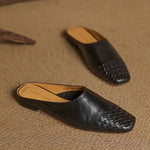 Lena Woven Leather Mules with Square Toe