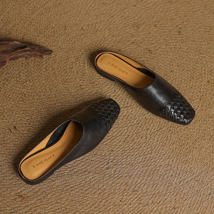 Lena Woven Leather Mules with Square Toe