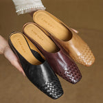 Lena Woven Leather Mules with Square Toe
