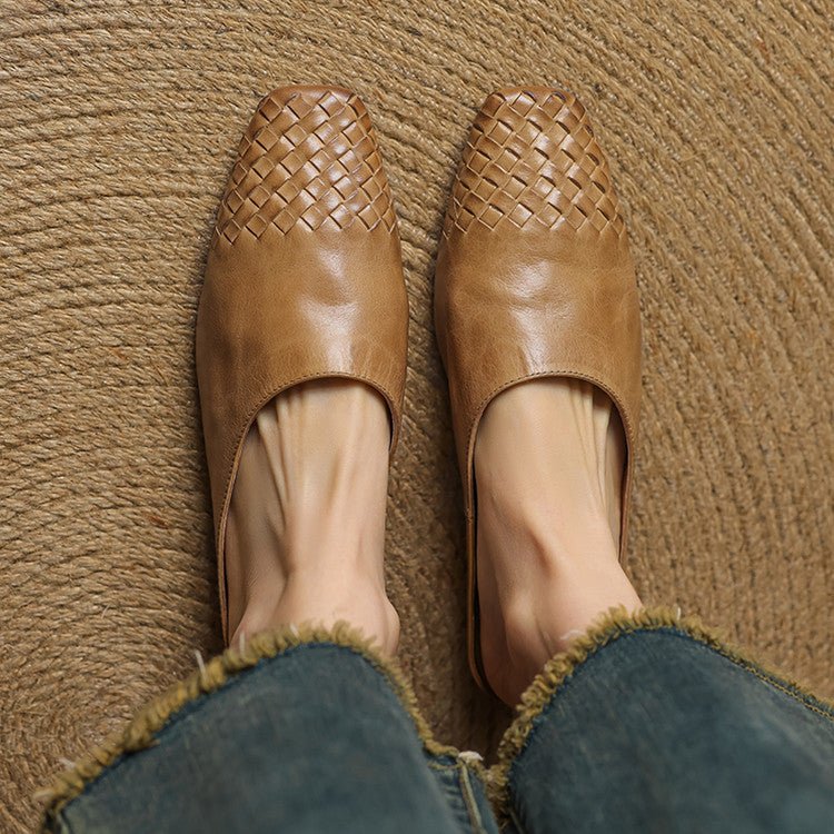 Lena Woven Leather Mules with Square Toe