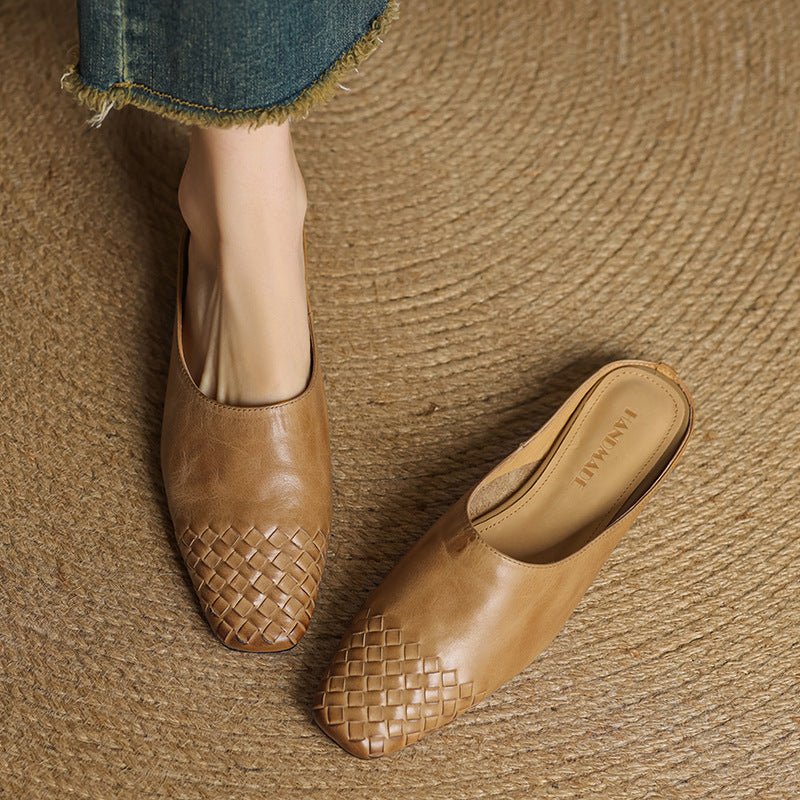 Lena Woven Leather Mules with Square Toe