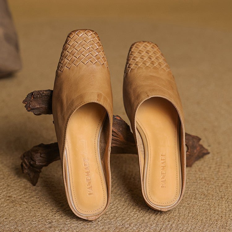 Lena Woven Leather Mules with Square Toe
