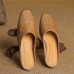 Lena Woven Leather Mules with Square Toe