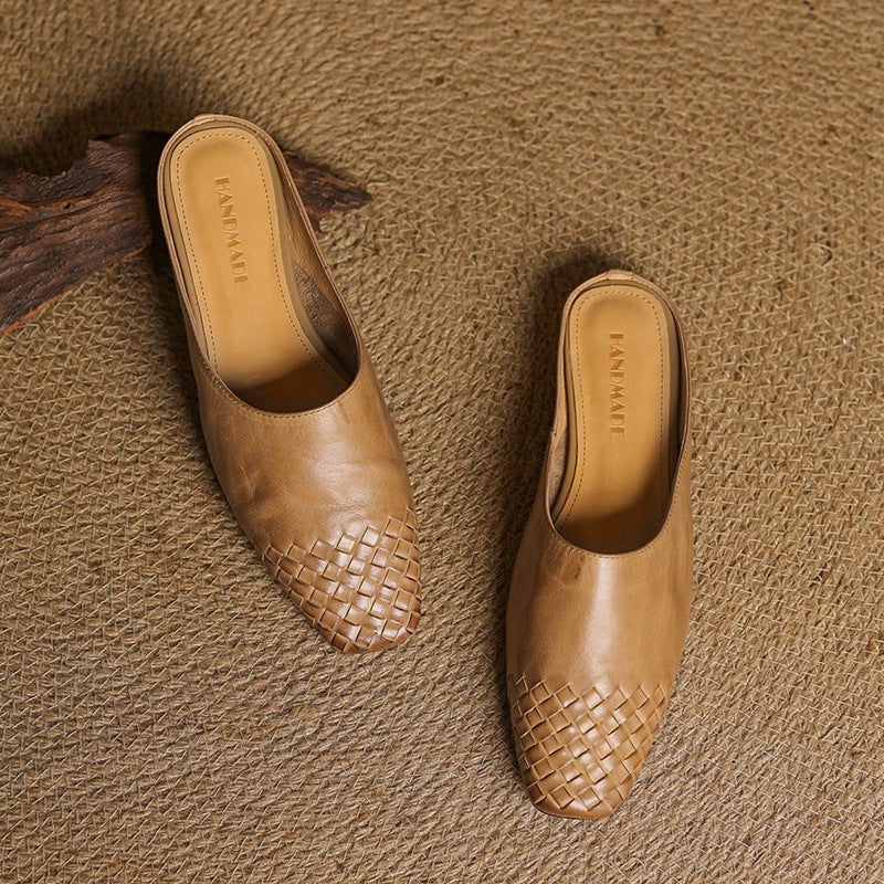 Lena Woven Leather Mules with Square Toe