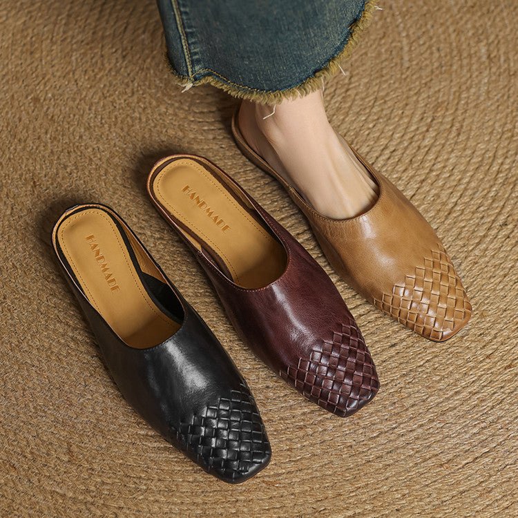 Lena Woven Leather Mules with Square Toe
