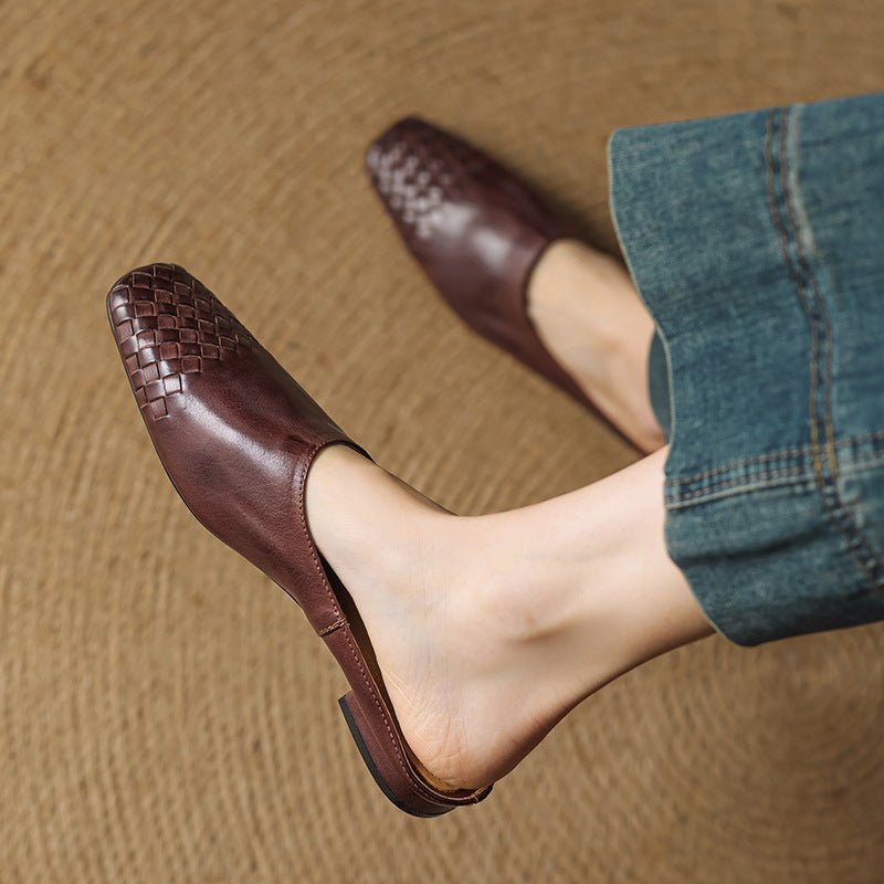 Lena Woven Leather Mules with Square Toe