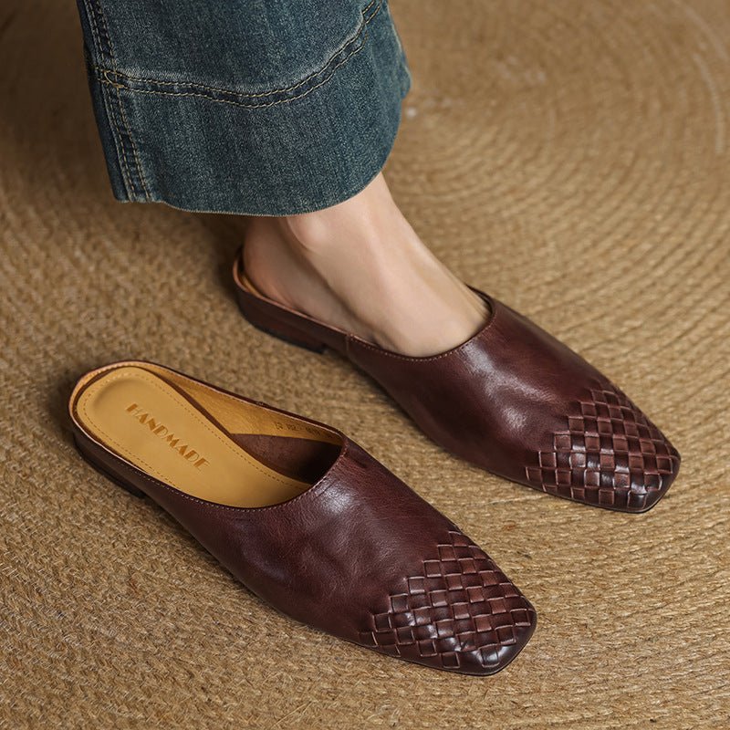 Lena Woven Leather Mules with Square Toe