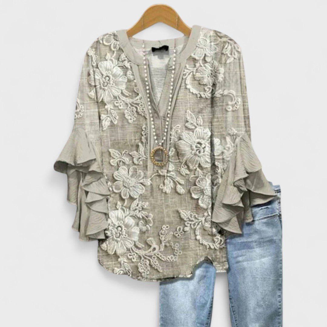 Clara Floral Print Ruffle Sleeve Blouse