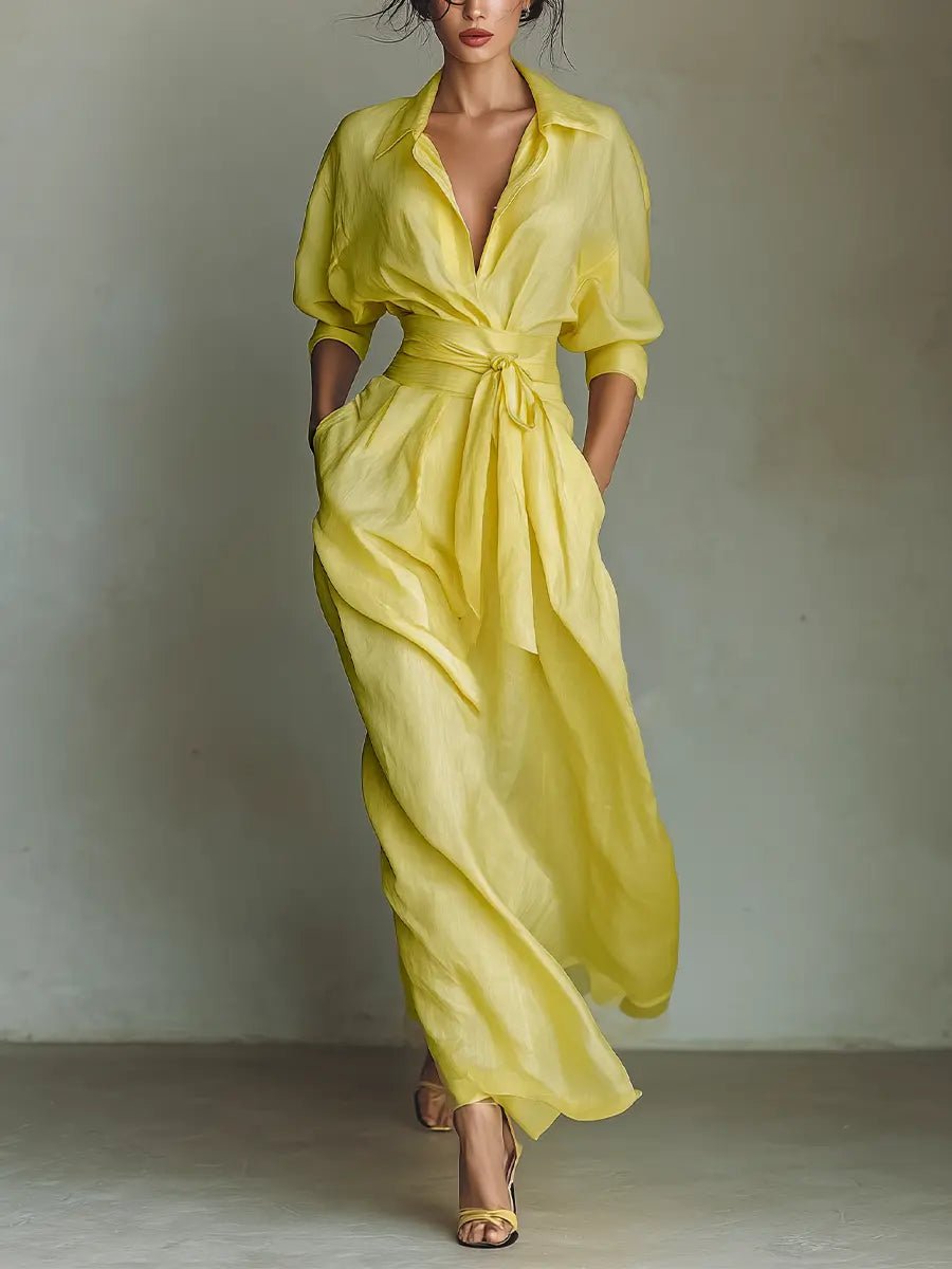 Emilia Linen-Cotton Maxi Shirt Dress with V-Neck