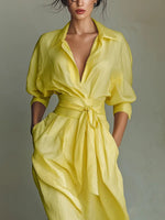 Emilia Linen-Cotton Maxi Shirt Dress with V-Neck