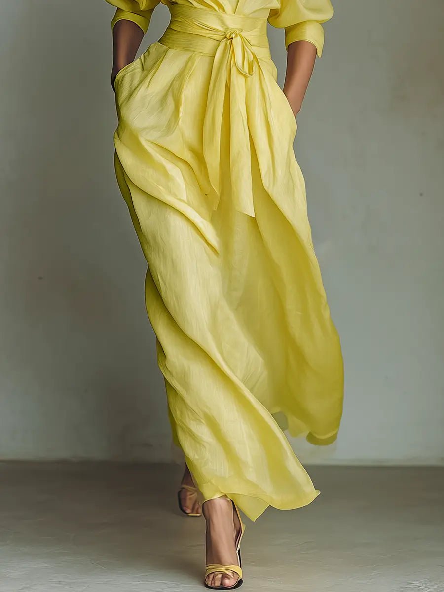 Emilia Linen-Cotton Maxi Shirt Dress with V-Neck
