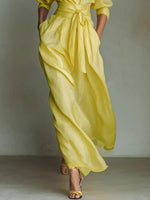 Emilia Linen-Cotton Maxi Shirt Dress with V-Neck