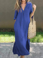 Mia Linen Cotton V-Neck Maxi Dress