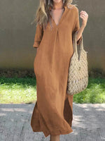 Mia Linen Cotton V-Neck Maxi Dress